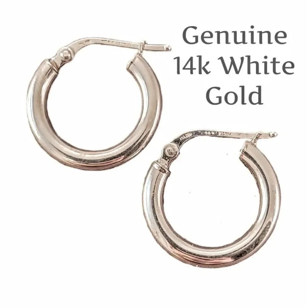 Genuine 14k White Gold Classic Rounded Hoop Earrings